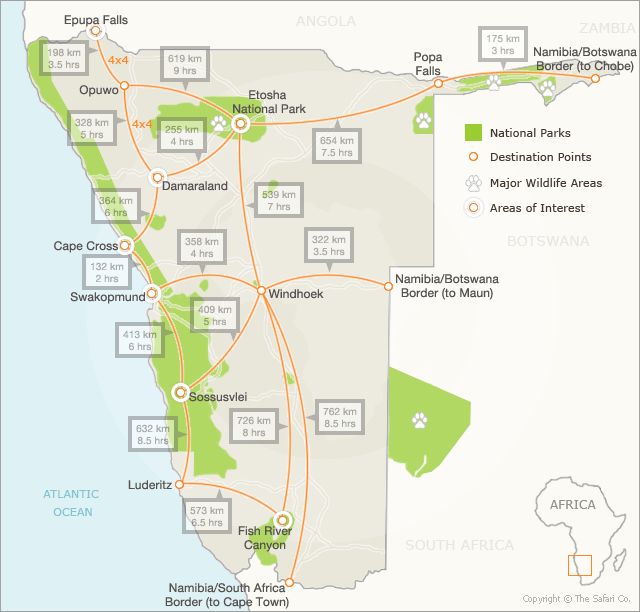 Namibia Self Drive Distances