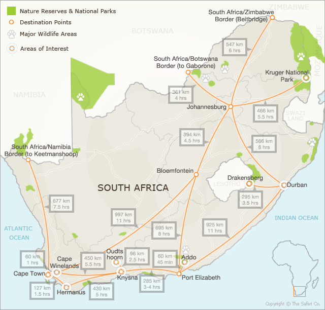 South Africa Self Drive Distances