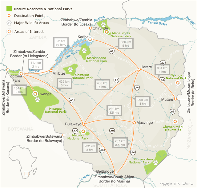 Zimbabwe Self Drive Distances